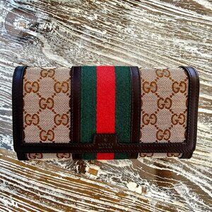 NWB Gucci Ophidia Supreme Canvas & Leather Wallet Womens
